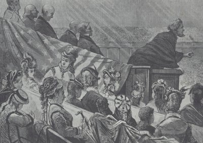 Brigham Young observé par ses nombreuses jeunes épouses pendant qu