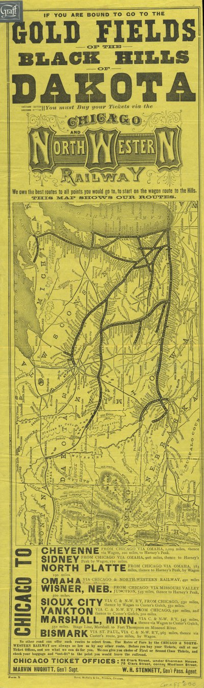 Affiche pour le Chicago and North Western Railway, imprimée par Rand McNally, c.1870 - American School