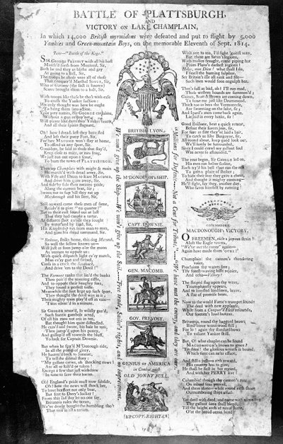 Affiche de la guerre de 1812, avec la bataille de Plattsburgh et la victoire sur le lac Champlain - American School