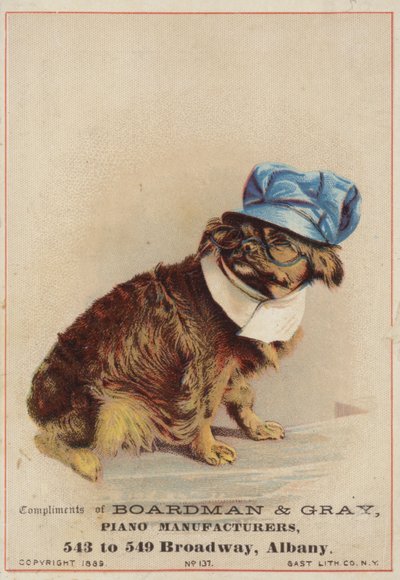 Chien brun portant un chapeau et des lunettes - American School