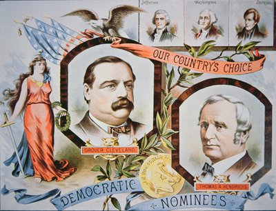 Affiche de campagne pour le candidat présidentiel Grover Cleveland et son colistier, Thomas A. Hendricks (1819-85) - American School