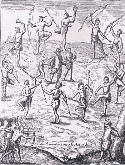 Le capitaine Smith capturé par les Indiens, illustration de l