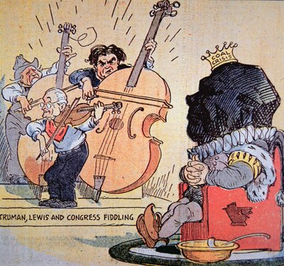 Caricature de Harry S. Truman avec John Llewellyn Lewis et le Congrès jouant du violon - American School