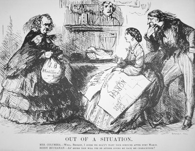 Caricature dans le magazine Vanity Fair satirisant le rejet par le peuple américain de James Buchanan, 7 avril - American School