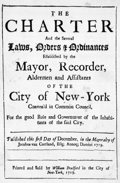 Charte de la ville de New York, 1719 - American School
