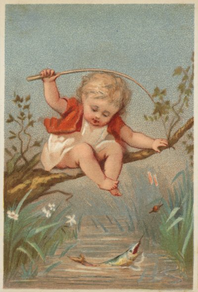 Enfant pêchant dans un ruisseau - American School