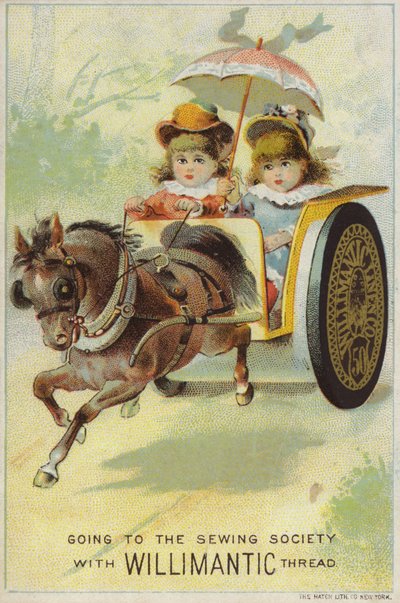 Enfants voyageant rapidement en charrette tirée par un cheval - American School
