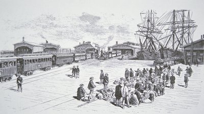 Immigrants chinois arrivant à San Francisco pour travailler sur le chemin de fer transcontinental dans les années 1860 - American School
