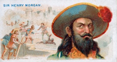 Carte de cigarette Sir Henry Morgan, Capture de Panama, pub. 1888 lithographie en couleur - American School