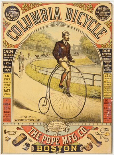 Publicité pour les bicyclettes Columbia, vers 1890 - American School