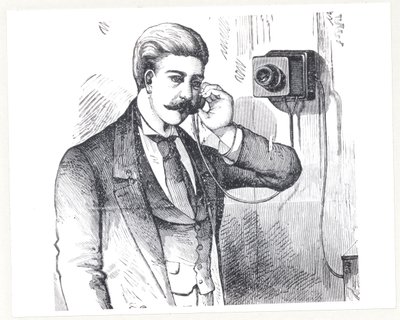 Téléphone à condensateur en usage, de The Electric Telephone par George Bartlett Prescott, 1890 - American School