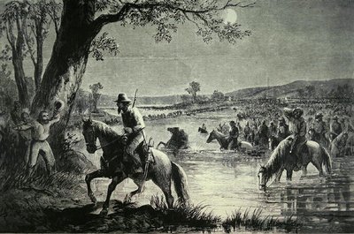 Armée confédérée traversant les gués de la rivière Potomac lors de l