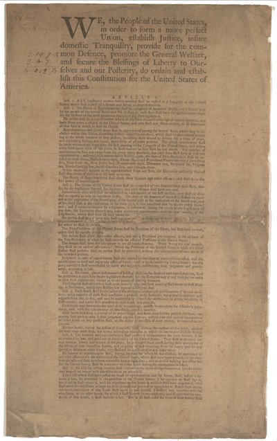 Constitution, première impression, imprimée par Dunlap & Claypoole, 17-19 septembre 1787 - American School