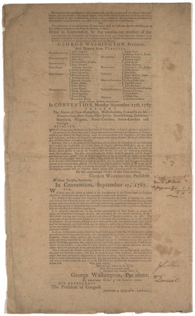 Constitution, première impression, imprimée par Dunlap & Claypoole, 17-19 septembre 1787 - American School