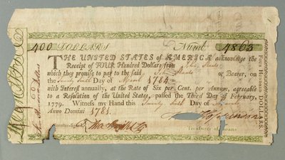 Certificat de prêt continental numéro 4863 signé par le trésorier Francis Hopkinson, 26 mars 1781 - American School