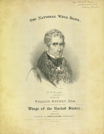 Couverture de la feuille The National Whig Song, par William Hayden, publiée par Parker & Diston, Boston, 1840 - American School
