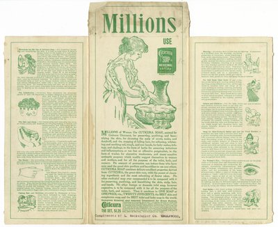 Savon Cuticura [verso de la carte commerciale pliée ou de la boîte] - American School
