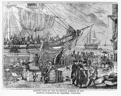 Destruction du thé dans le port de Boston en 1773 - American School