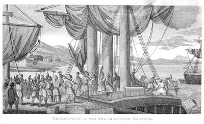 Destruction du thé dans le port de Boston en 1773 - American School
