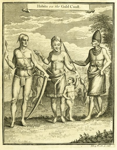 Habit des gens du Cap Lope Gonsalvo et du Rio Gabon, illustration de "Habits on the Gold Coast", par Thomas Astley, 1745-47 - American School