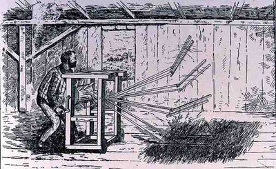 Premières tentatives de machines à battre, illustration de The Growth of Industrial Art, 1892, de The Pageant of America, Vol.3, par Ralph Henry Gabriel, 1926 - American School