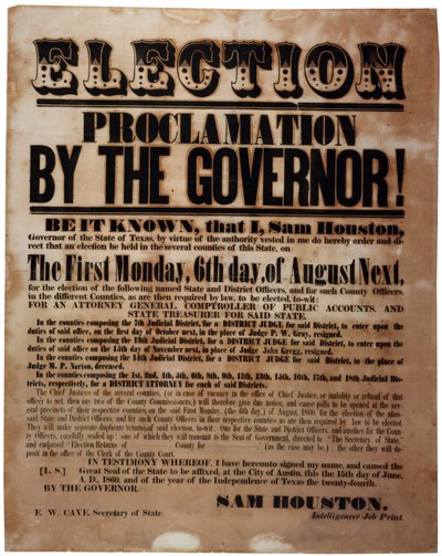 Proclamation électorale par le gouverneur ! (élections avant la guerre civile), 15 juin 1860 - American School