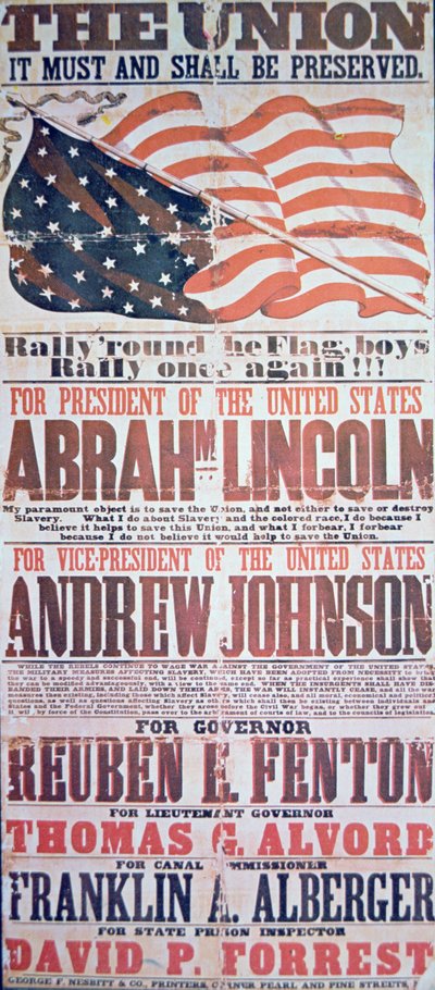 Affiche de campagne électorale pour Abraham Lincoln (1809-65) pour président et Andrew Johnson (1808-75) pour vice-président - American School