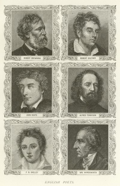 Poètes anglais, Robert Browning, Robert Southey, John Keats, Alfred Tennyson, P B Shelley, William Wordsworth - American School