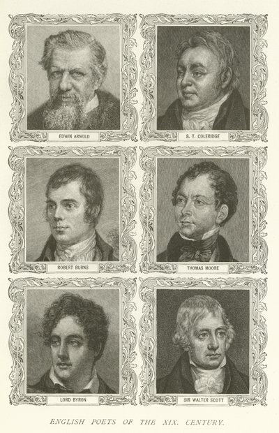 Poètes anglais du XIXe siècle, Edwin Arnold, S T Coleridge, Robert Burns, Thomas Moore, Lord Byron, Sir Walter Scott - American School