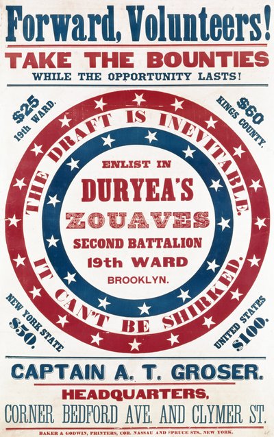 Enrôlez-vous dans les Zouaves de Duryea, Deuxième Bataillon, 19e Arrondissement, Brooklyn, c.1861 - American School
