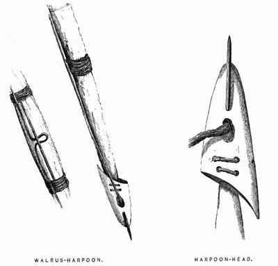 Outils de chasse esquimaux : Harpons - Elisha Kent Kane, Explorations arctiques dans les années 1853-1855, vol. 1, p. 412, Philadelphie - American School