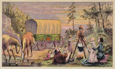 Famille autour du feu de camp - American School