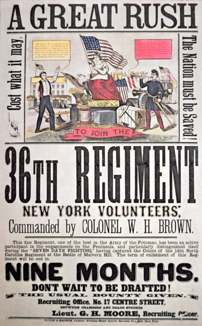 Affiche de recrutement fédéral pour le 36e Régiment, volontaires de New York - American School