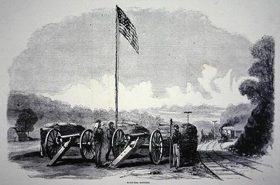Batterie de sacs de sable fédérale pour protéger le chemin de fer pendant la guerre civile américaine (1861-65) - American School