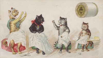 Quatre chats occupés à coudre - American School