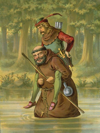 Frère Tuck porte Robin des Bois à travers l
