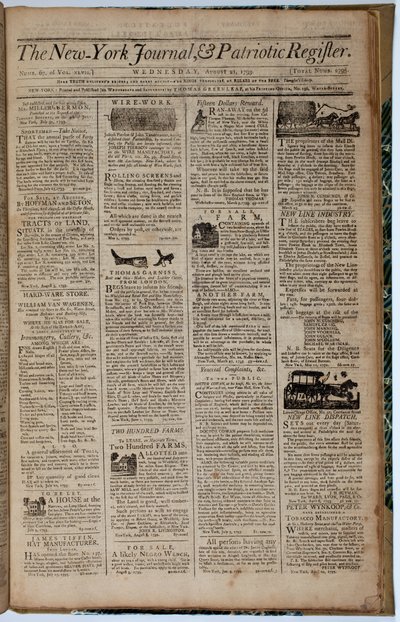 Première page du New York Journal and Patriot Register, 21 août 1793 - American School