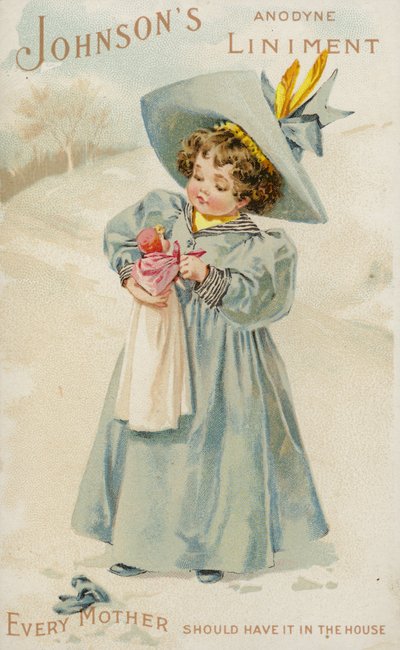 Fille tenant une poupée dans la neige - American School