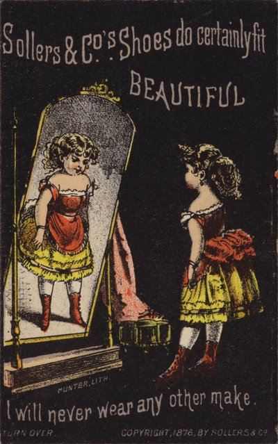 Fille regardant dans le miroir des bottes rouges - American School
