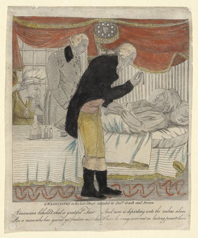 G. Washington dans sa dernière maladie, assisté par les Drs Craik et Brown, publié vers 1800 - American School