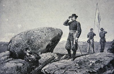 Général G.K. Warren à la station de signalisation sur Little Round Top, bataille de Gettysburg - American School
