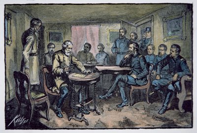 Le général Robert E. Lee (1807-70) se rend au général Ulysses S. Grant (1822-85) au palais de justice d