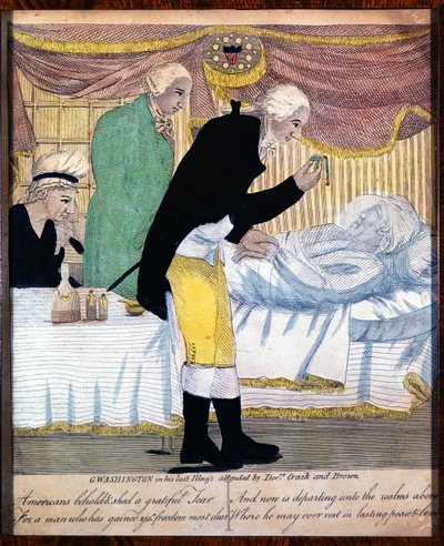 George Washington dans sa dernière maladie, assisté par les docteurs Craik et Brown, 1799 - American School