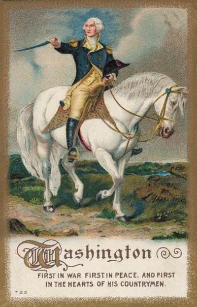 George Washington, sur un cheval blanc - American School