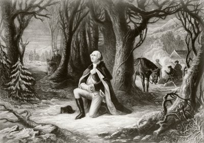 George Washington priant au campement de la guerre d