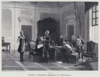 George Washington accueillant le marquis de Lafayette (gravure) - American School