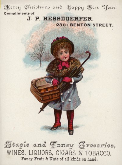 Fille portant un panier dans la neige - American School