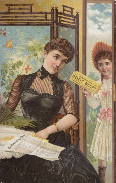 Fille tenant une boîte de root beer - American School