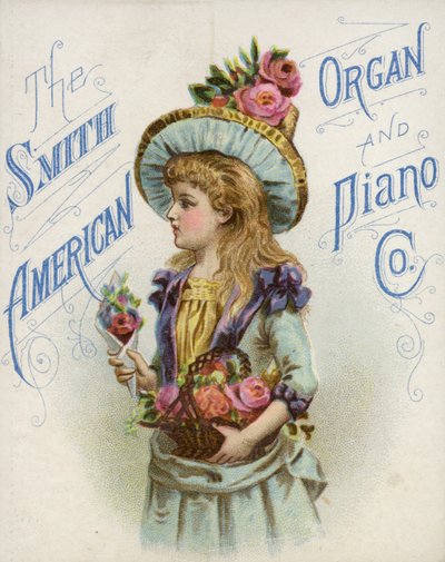 Fille tenant un panier de fleurs - American School