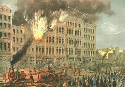 Grand incendie sur Lake Street, de Chicago Illustrated, avec descriptions littéraires par James W. Sheahan, publié par Jevne & Almini, Chicago, 1866-67 - American School